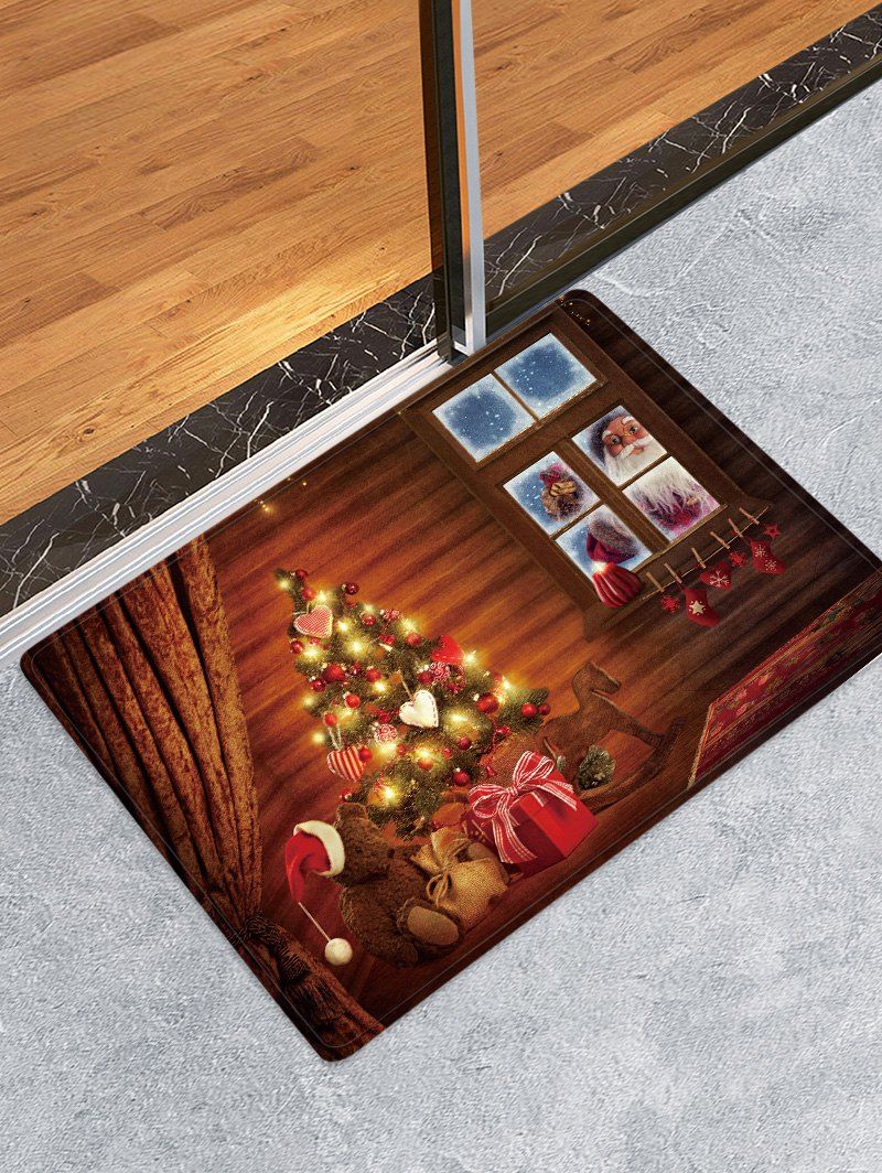 

Christmas Tree House Pattern Anti-skid Water Absorption Area Rug, Multi