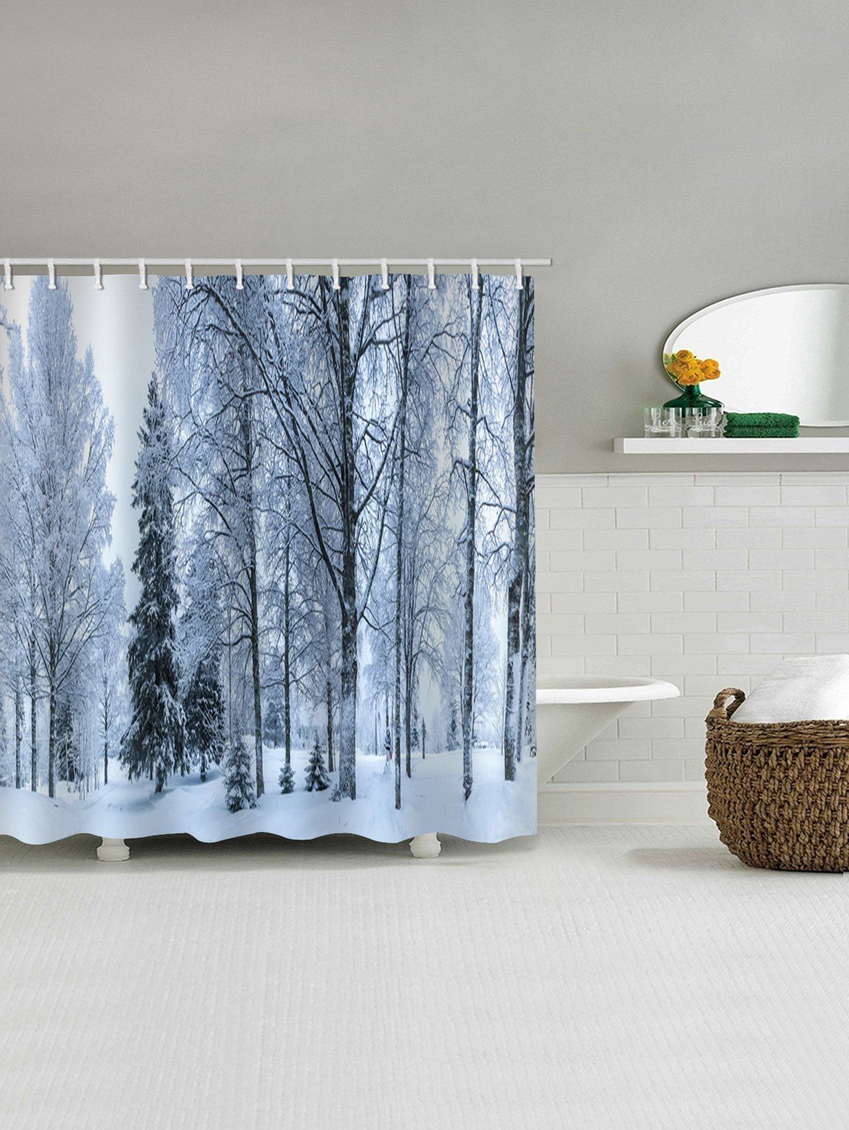 

Christmas Snowscape Pattern Bathroom Shower Curtain, Multi