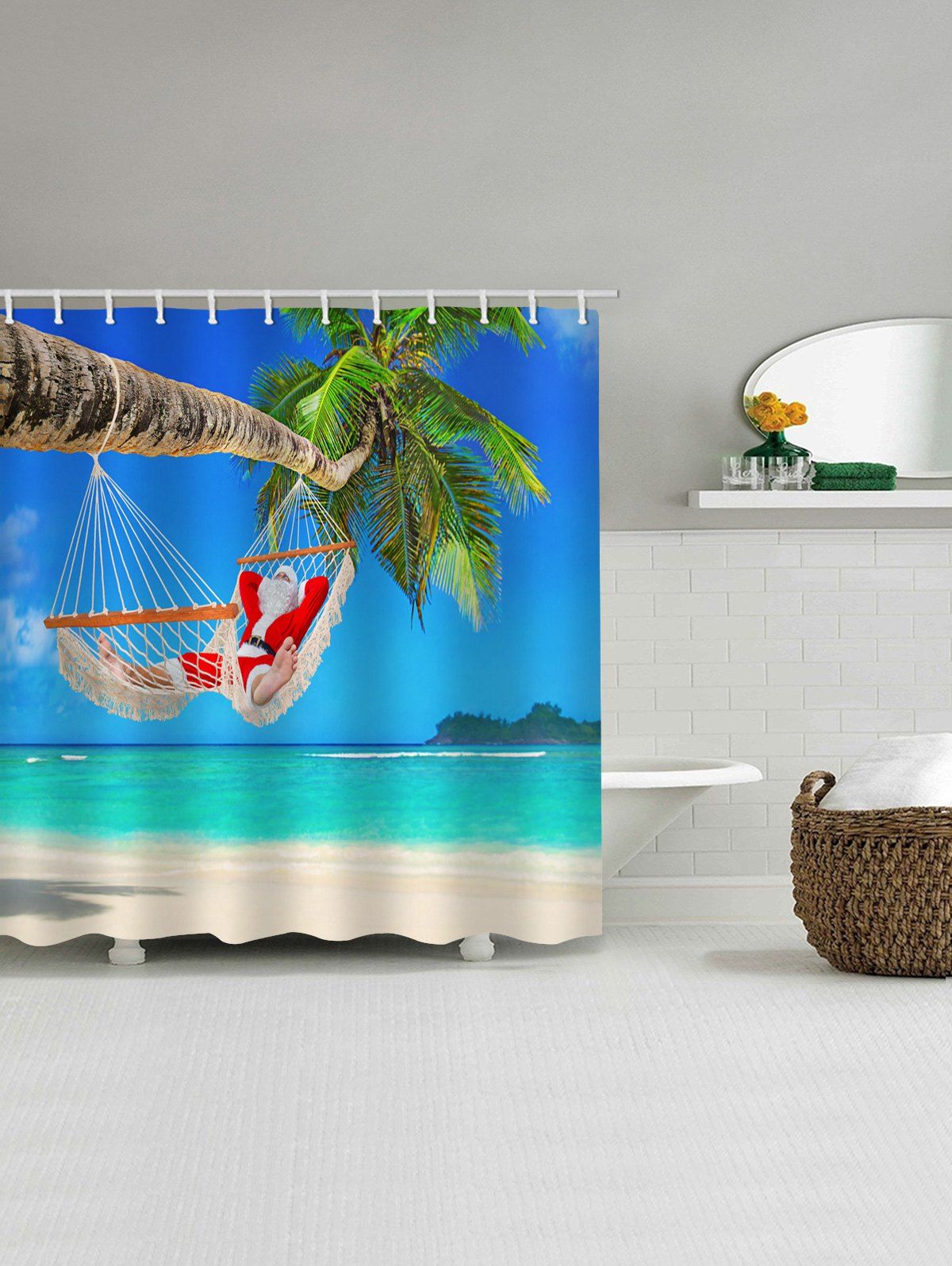 

Christmas Santa Vacation Bathroom Shower Curtain, Multi