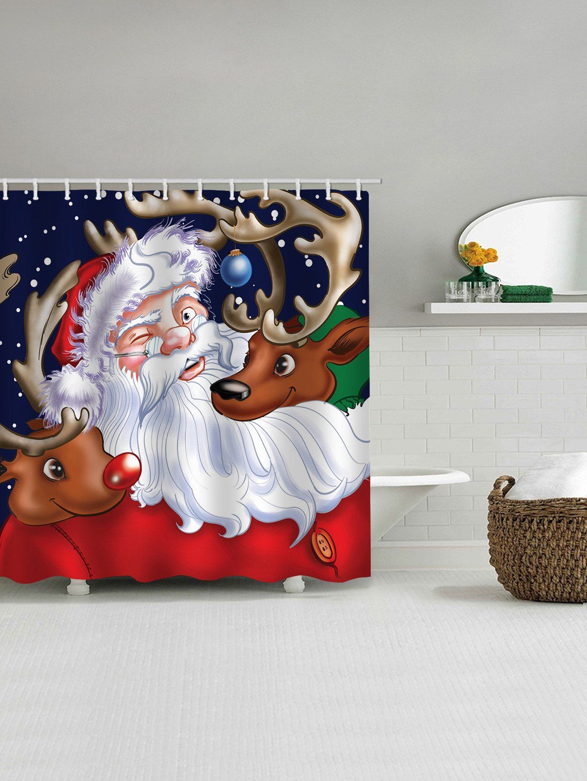 

Christmas Bespectacled Santa Bathroom Shower Curtain, Multi