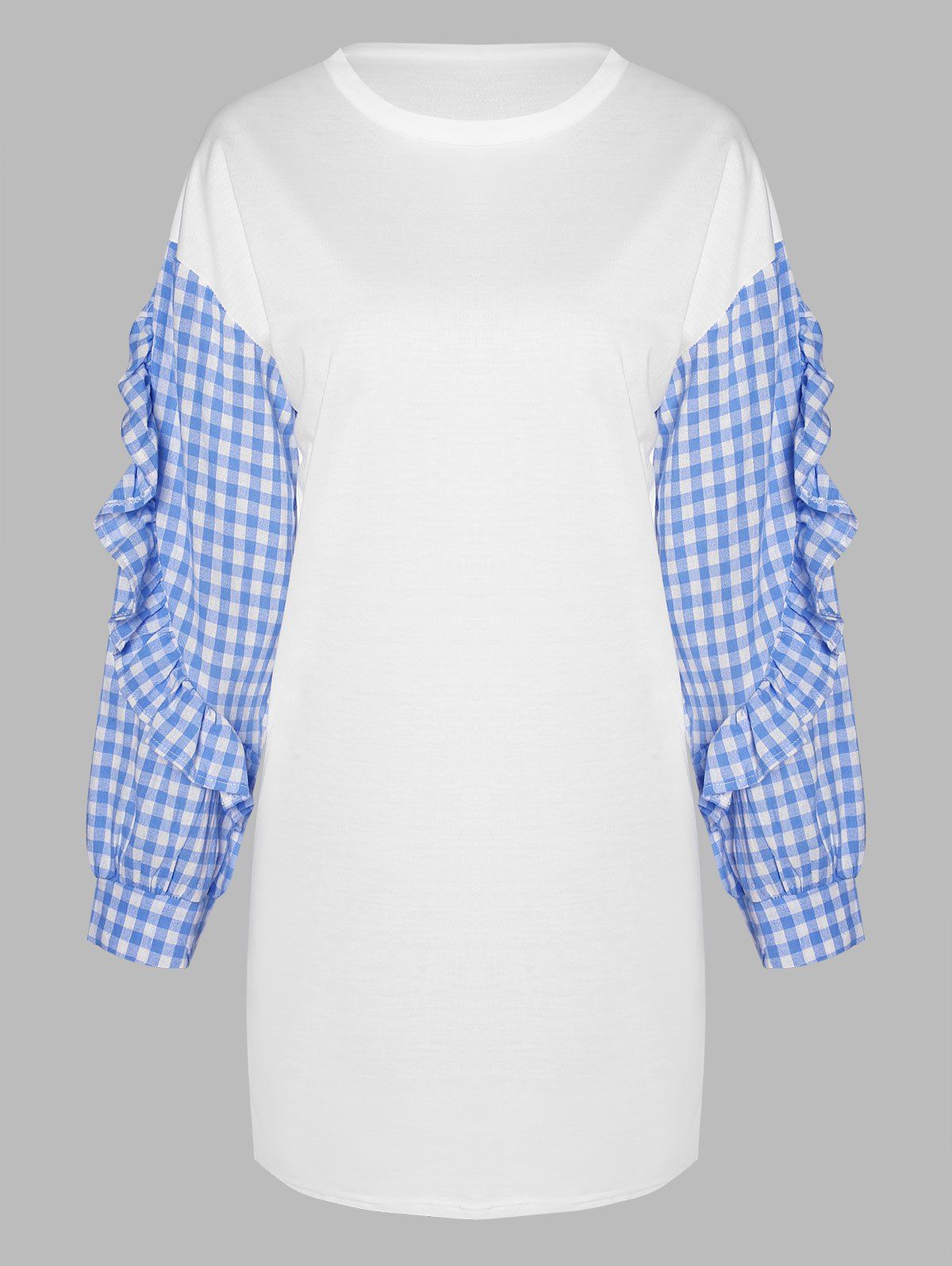 Tartan Sleeve Drop Shoulder Long T-shirt, White
