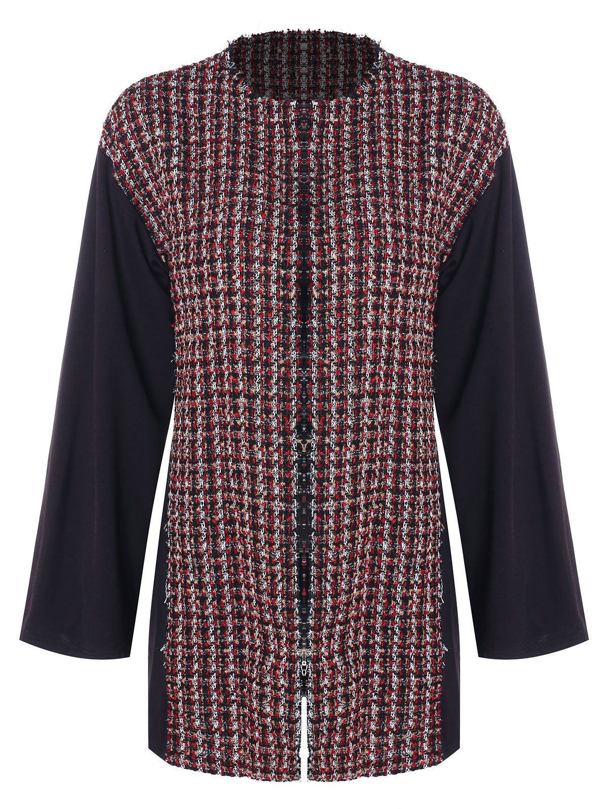 

Round Collar Woven Panel Coat, Multi