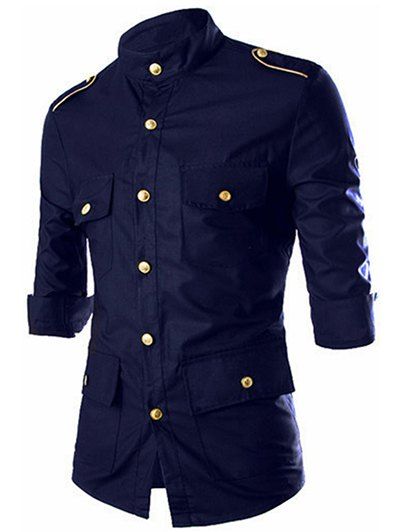 

Epaulet Design Button Up Shirt, Cadetblue