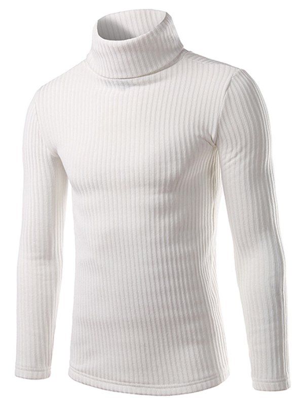 

Turtle Neck Pullover Solid Sweater, White