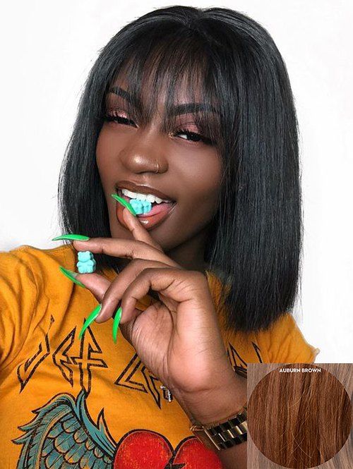 

Medium See-through Bang Straight Bob Capless Human Hair Wig, Brown