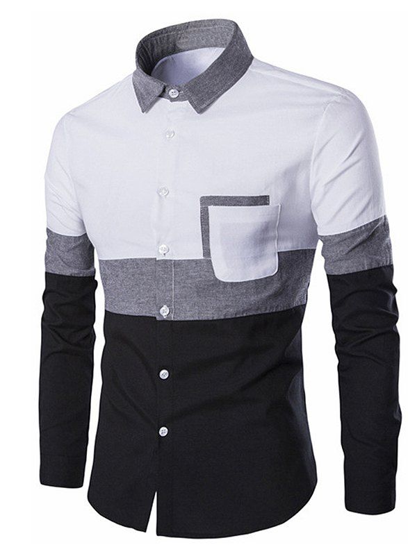 

Casual Panel Long Sleeve Shirt, White