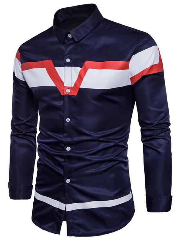 

Slim Fit Color Block Shirt, Cadetblue