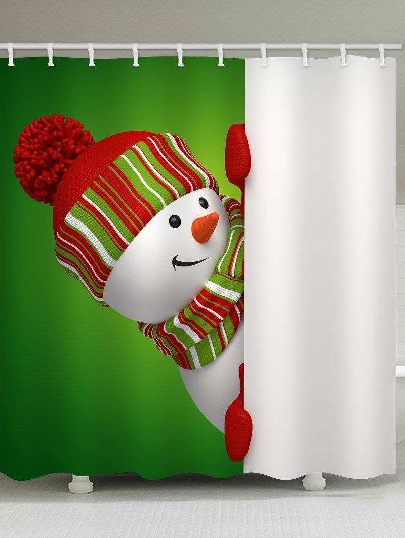 

Christmas Theme Snowman Pattern Waterproof Shower Curtain, Medium forest green