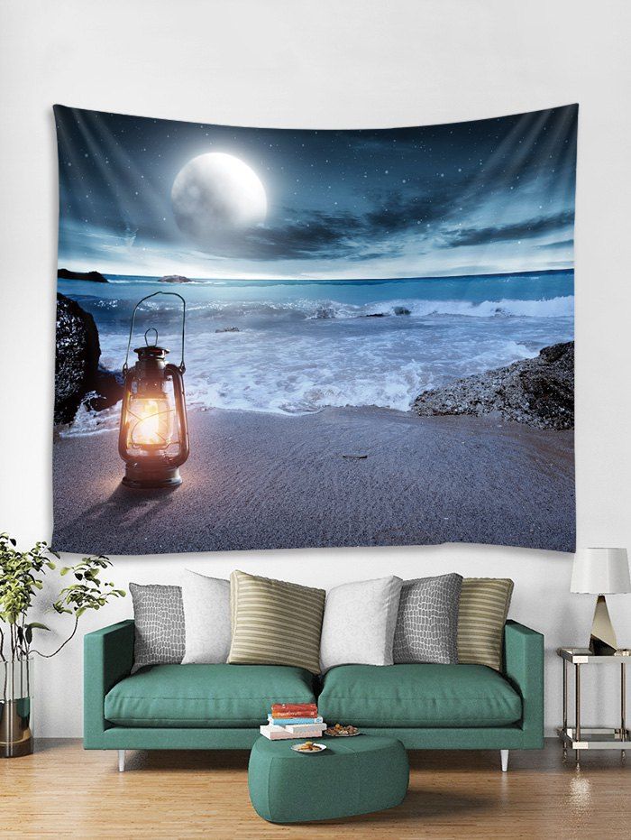 

Lantern Beach Night Print Tapestry Wall Hanging Decoration, Multi