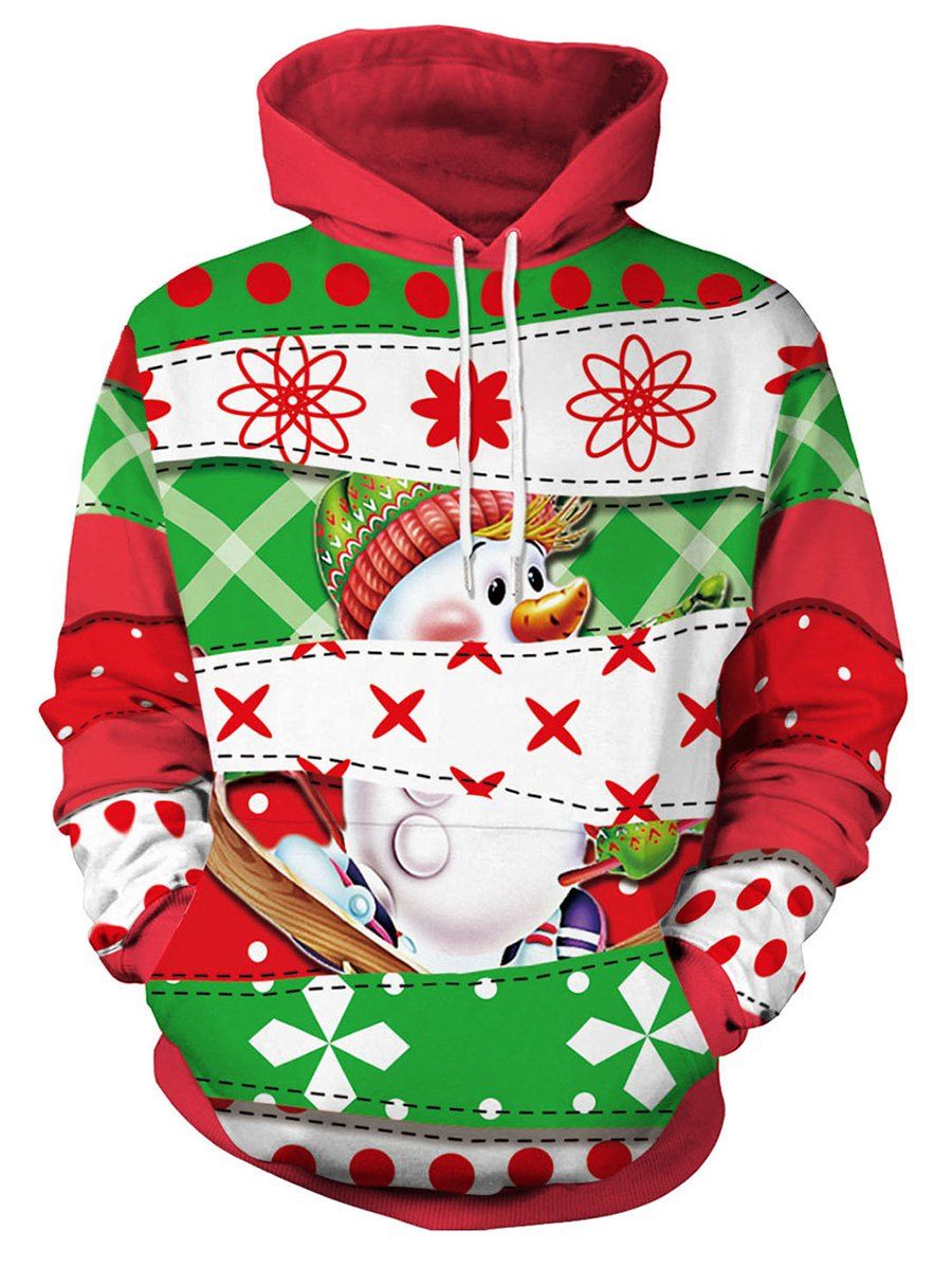 

Long Sleeve Christmas Snowman Print Hoodie, Red