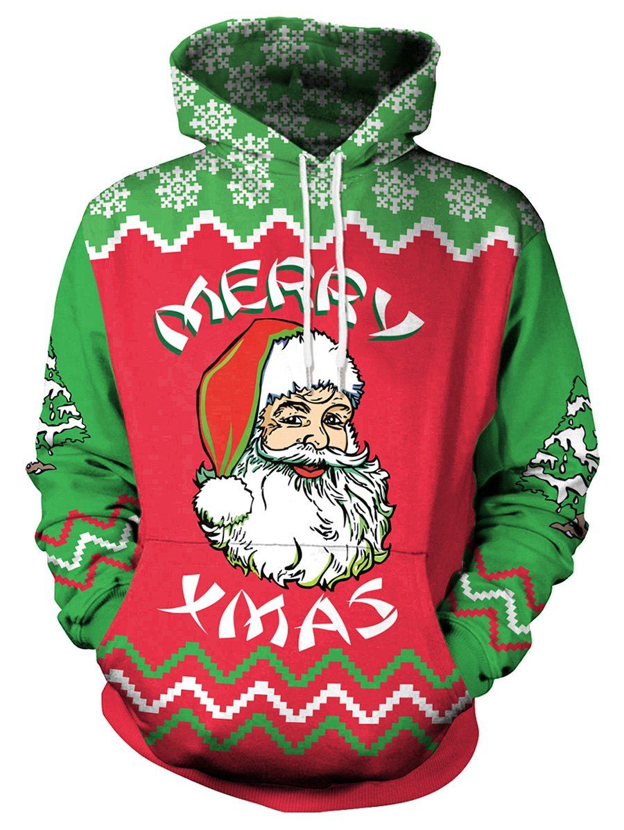 

Christmas Santa Print Pullover Hoodie, Red