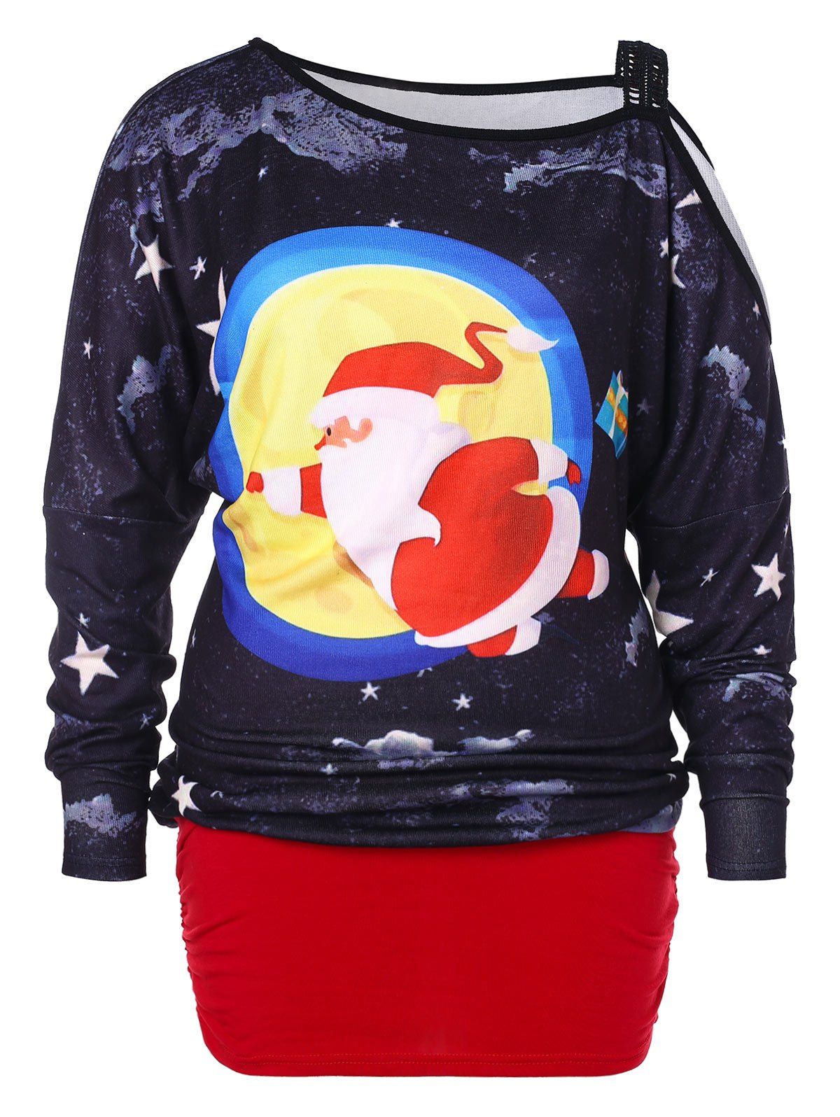 

Christmas Plus Size Open Shoulder Blouson T-shirt, Multi