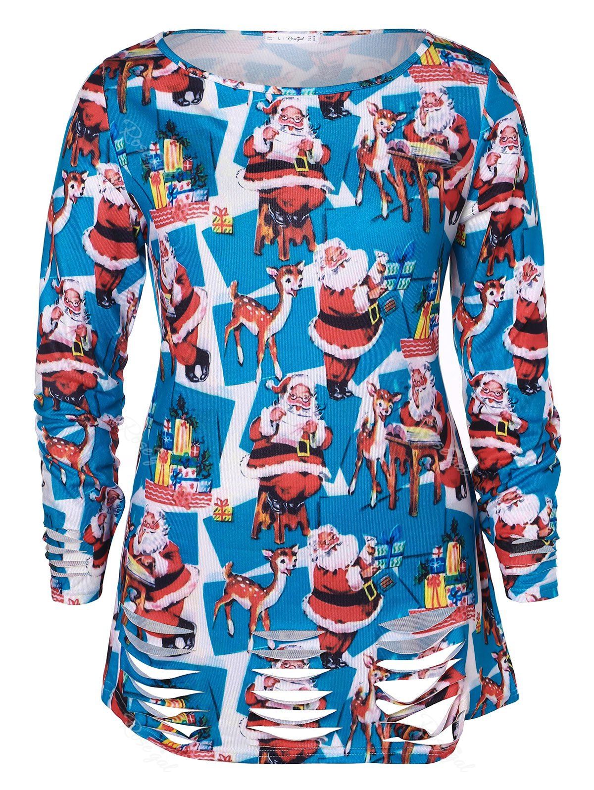 

Plus Size Santa Claus Ripped Christmas T-shirt, Deep sky blue