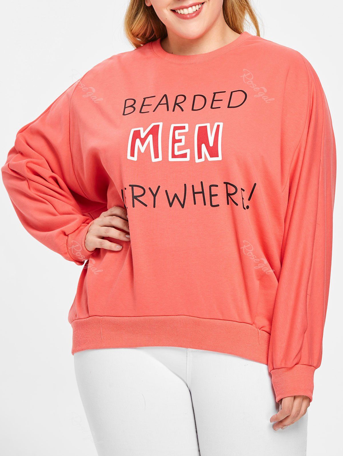 

Letter Print Plus Size Round Neck Sweatshirt, Basket ball orange