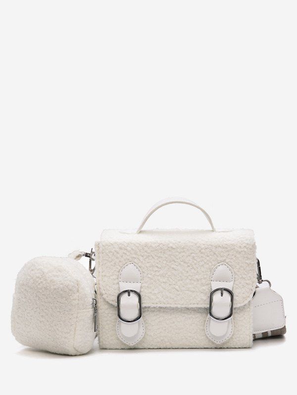 

2 Pieces Bucket Fluffy Crossbody Bag Set, White