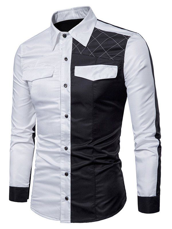 

Casual Contrast Color Long Sleeve Shirt, White