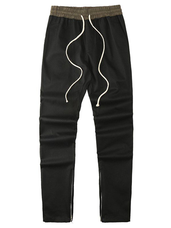

Color Block Zip Hem Drawstring Pants, Black