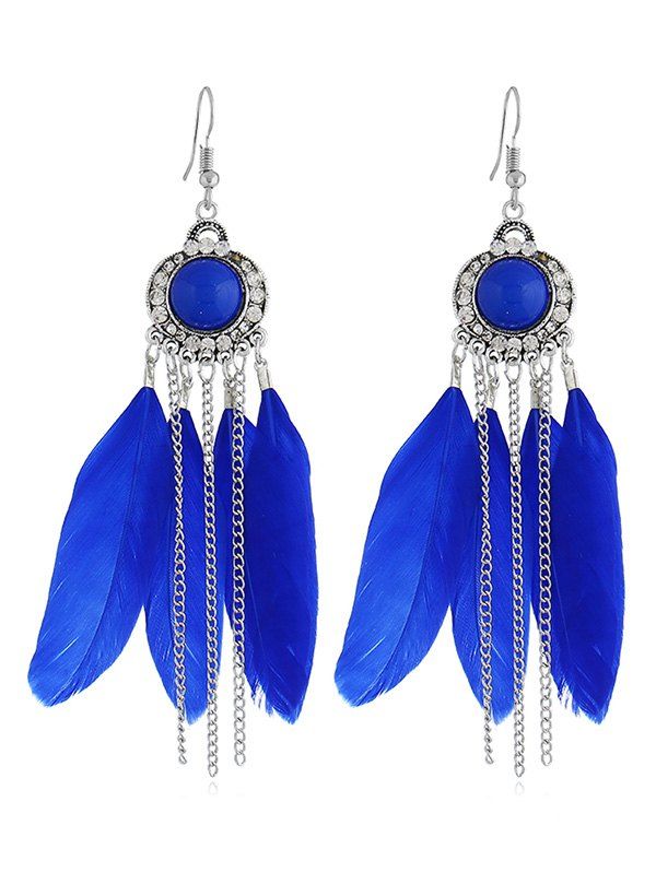 

Bohemian Feather Chain Fish Hook Earrings, Blue