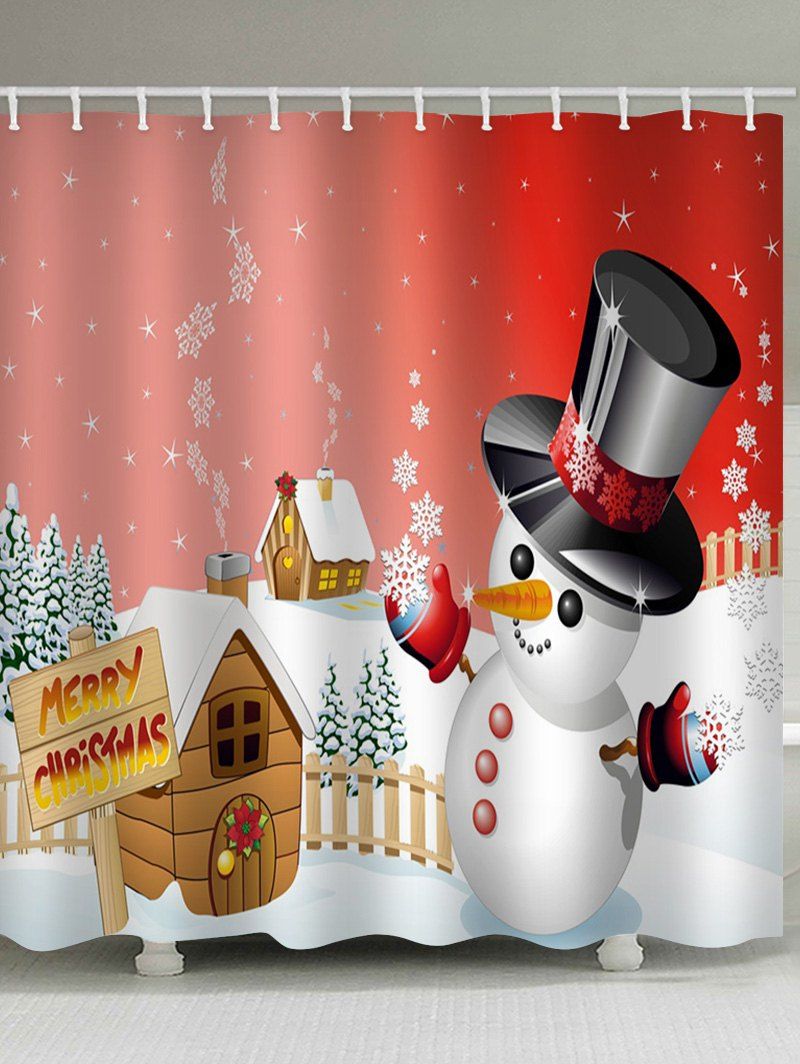 

Merry Christmas Snowman Pattern Waterproof Shower Curtain, Red