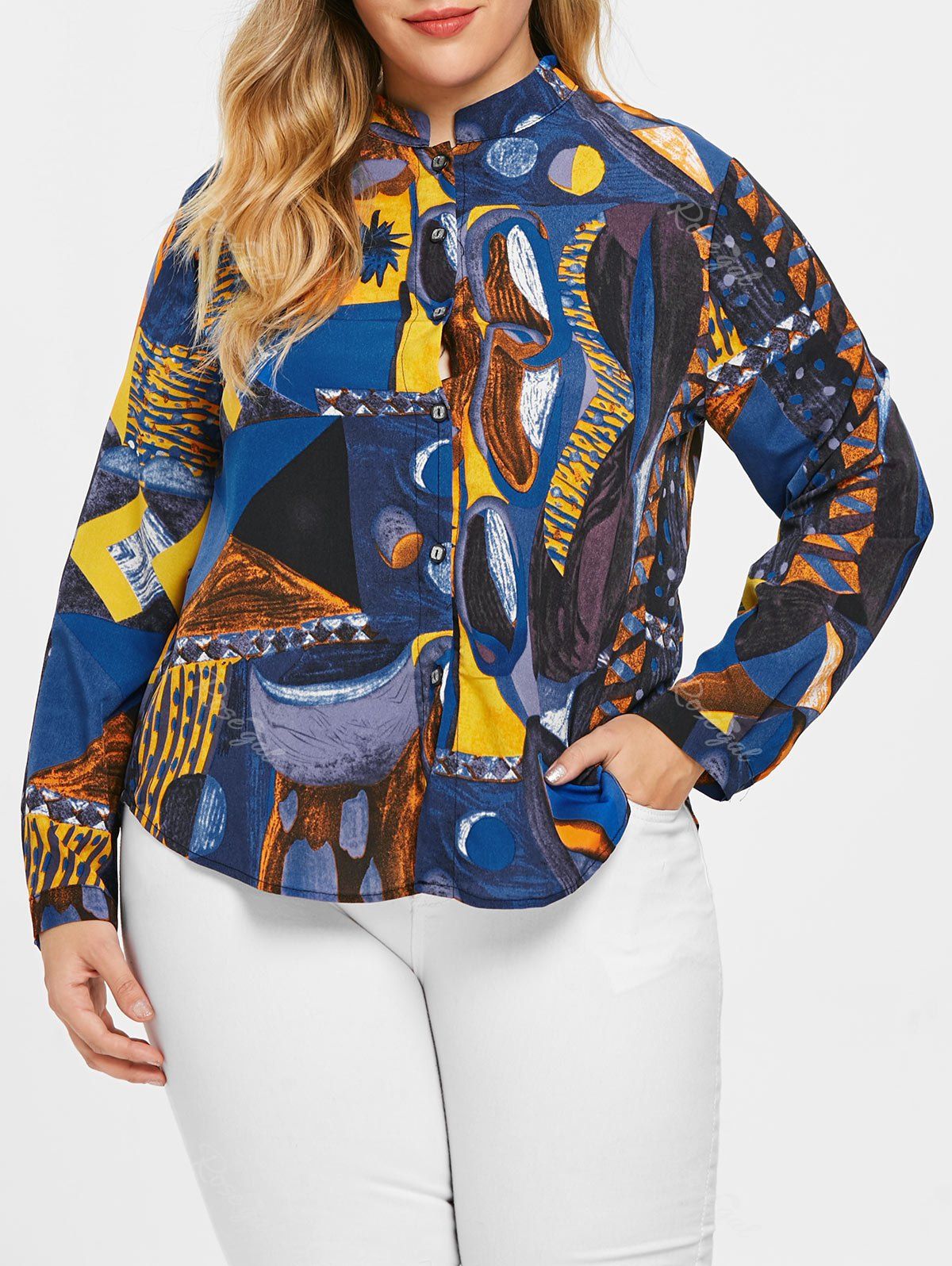 

Abstract Print Plus Size Shirt, Multi