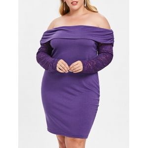 

Plus Size Off Shoulder Bodycon Dress with Lace, Purple