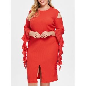 

Plus Size Knitted Cold Shoulder Dress, Red