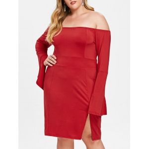 

Plus Size Off Shoulder Bodycon Dress, Red