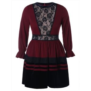 

Plus Size Lace Panel Flare Dress, Firebrick