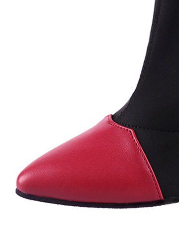 

Color Block Mid Chunky Heel Short Boots, Lava red