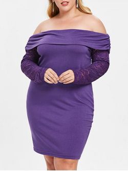 Plus Size Off Shoulder Bodycon Dress with Lace - PURPLE - L