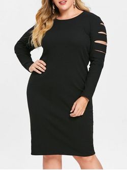 Plus Size Lattice Bodycon Dress - BLACK - L