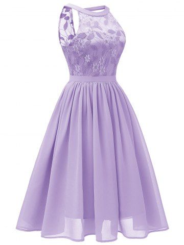 

Sleeveless Lace Insert Prom Dress, Mauve