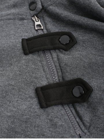 

Top Zip Button Contrast Fleece Hoodie, Dark gray