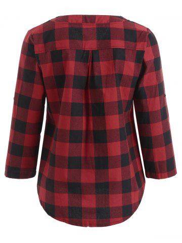 

Three Quarter Sleeve Tartan T-shirt, Red wine