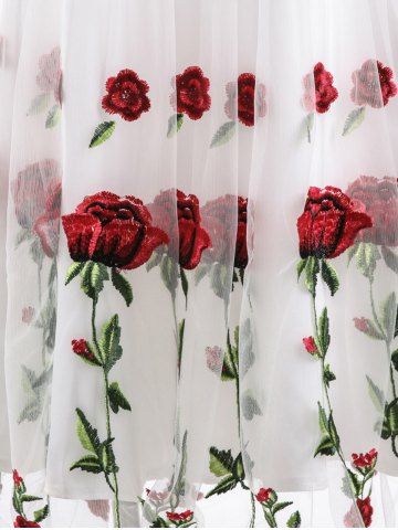 

Floral Embroidered Fit and Flare Prom Dress, White