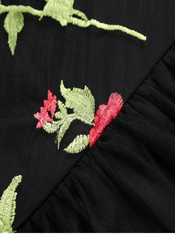 

Floral Embroidered Fit and Flare Prom Dress, Black