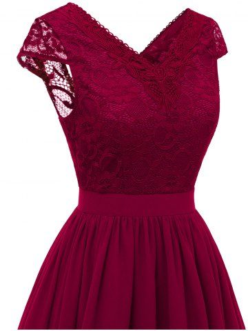 

Lace Bodice Cap Sleeve Midi Dress, Red wine