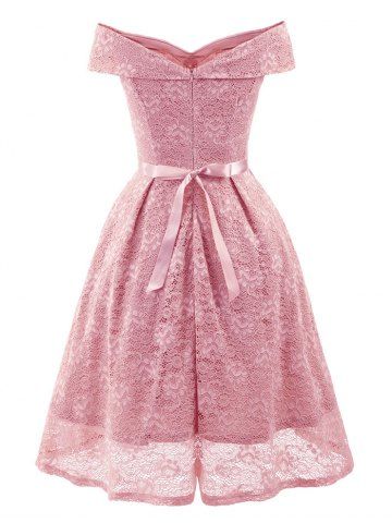 

Belted Lace Cocktail Dress, Pink