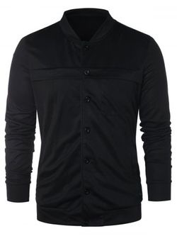 Stand Collar Button Up Solid Jacket - BLACK - M