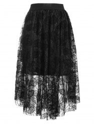 Elastic Waist Lace Overlay Skirt -  