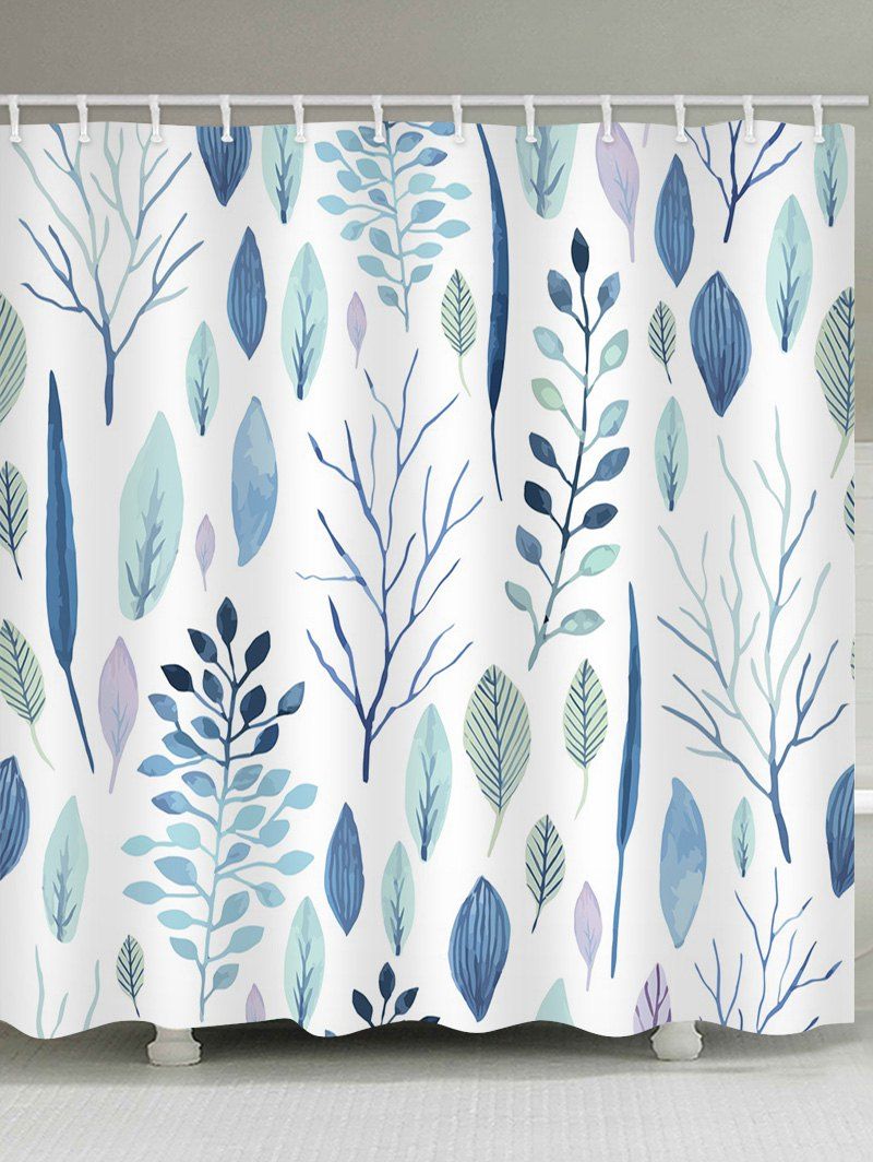 

Leaf Pattern Waterproof Shower Curtain, Blue gray