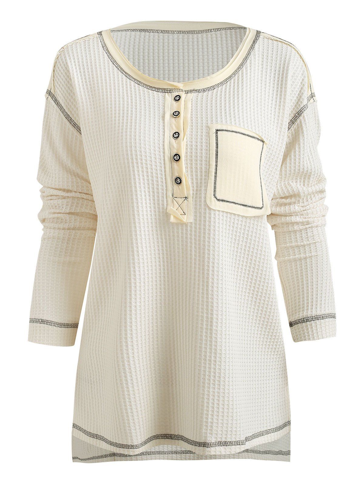 

Half Button High Low Knit T Shirt, White