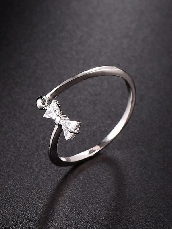 

Cut Out Rhinestone Bow Open Ring, Silver