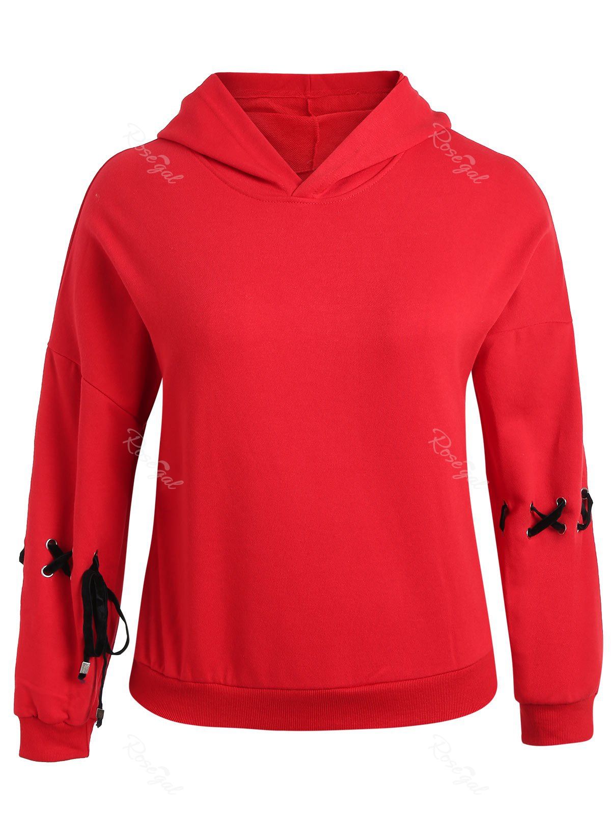 

Plus Size Lace Up Drop Shoulder Hoodie, Red