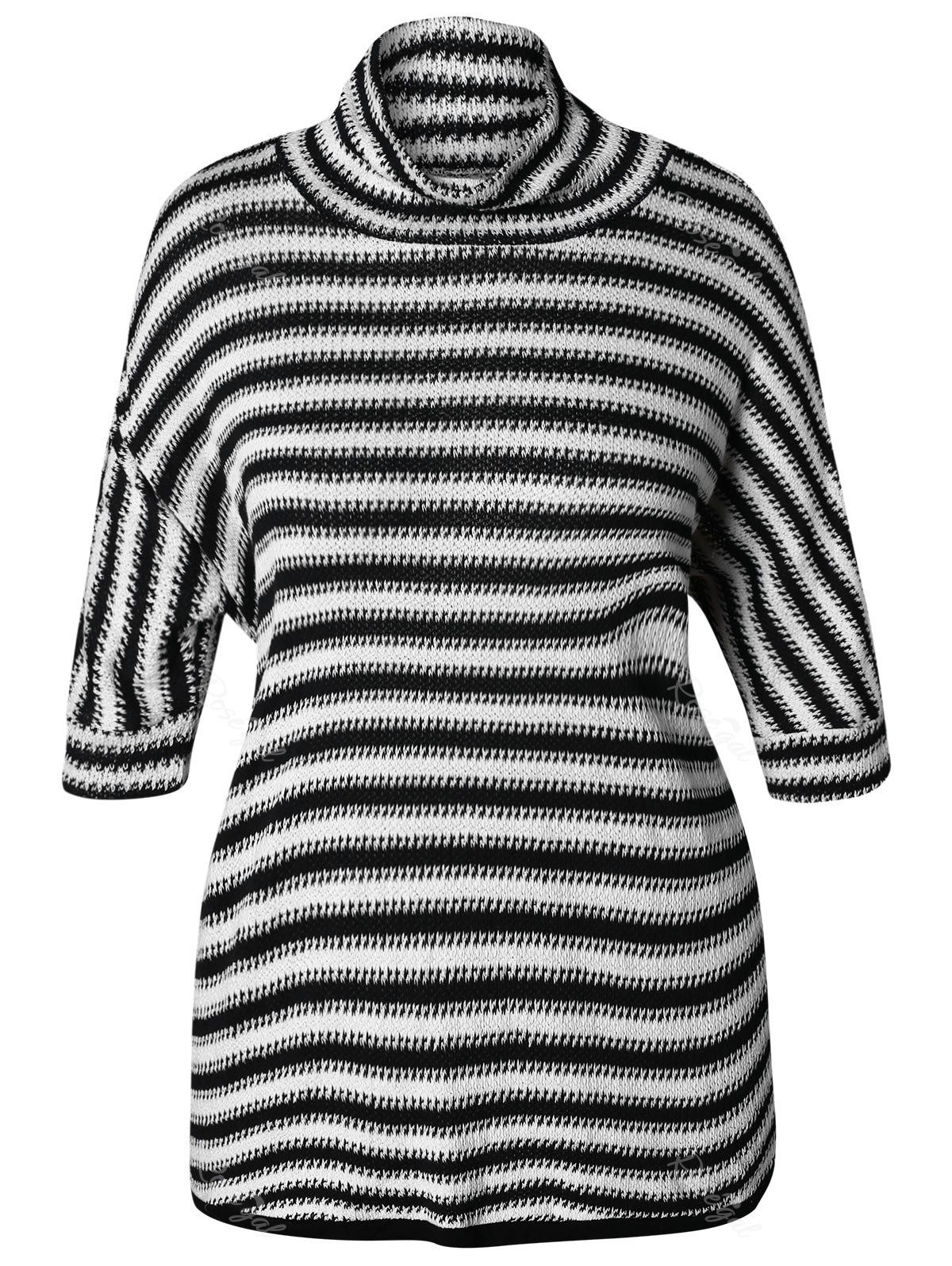 

Plus Size Drop Shoulder Turtleneck Stripe Sweater, Multi