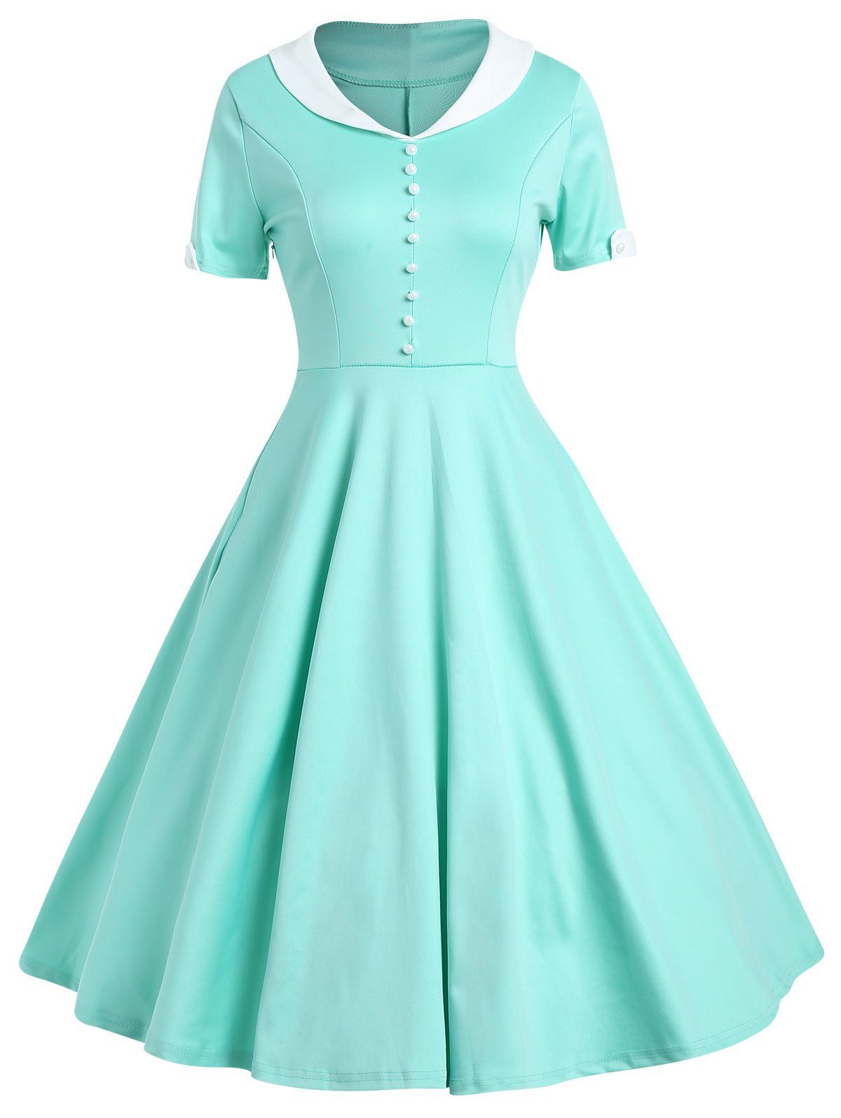 

Faux Pearls Embellished Vintage Dress, Light aquamarine