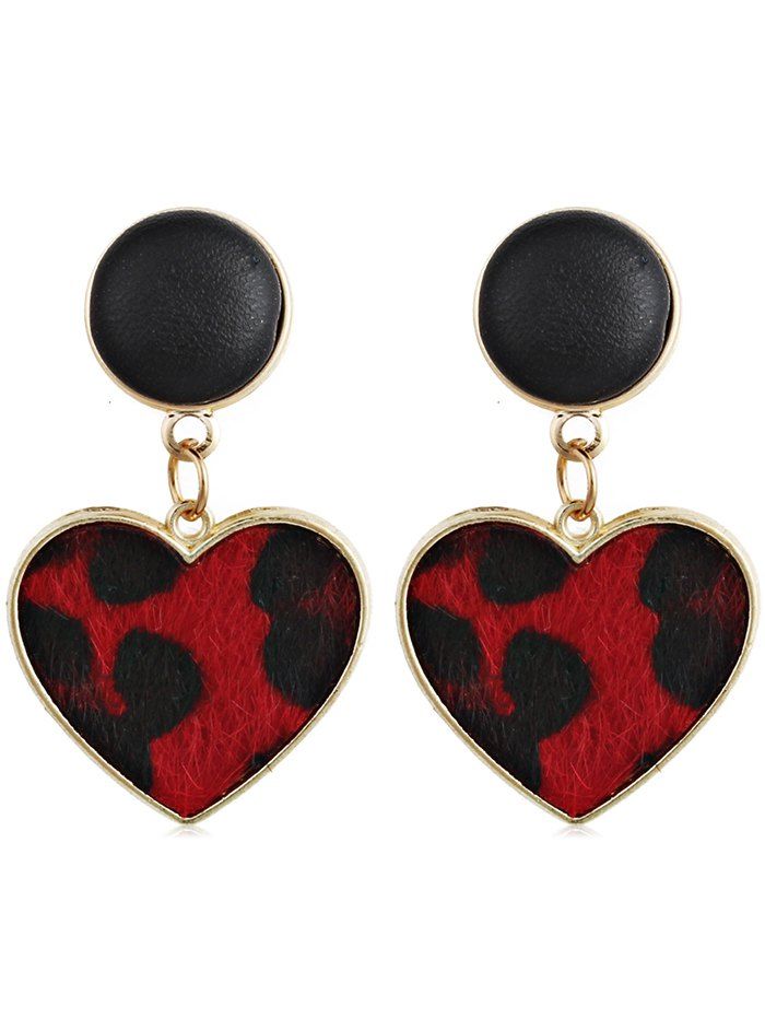 

Leopard Heart Shape Drop Earrings, Red