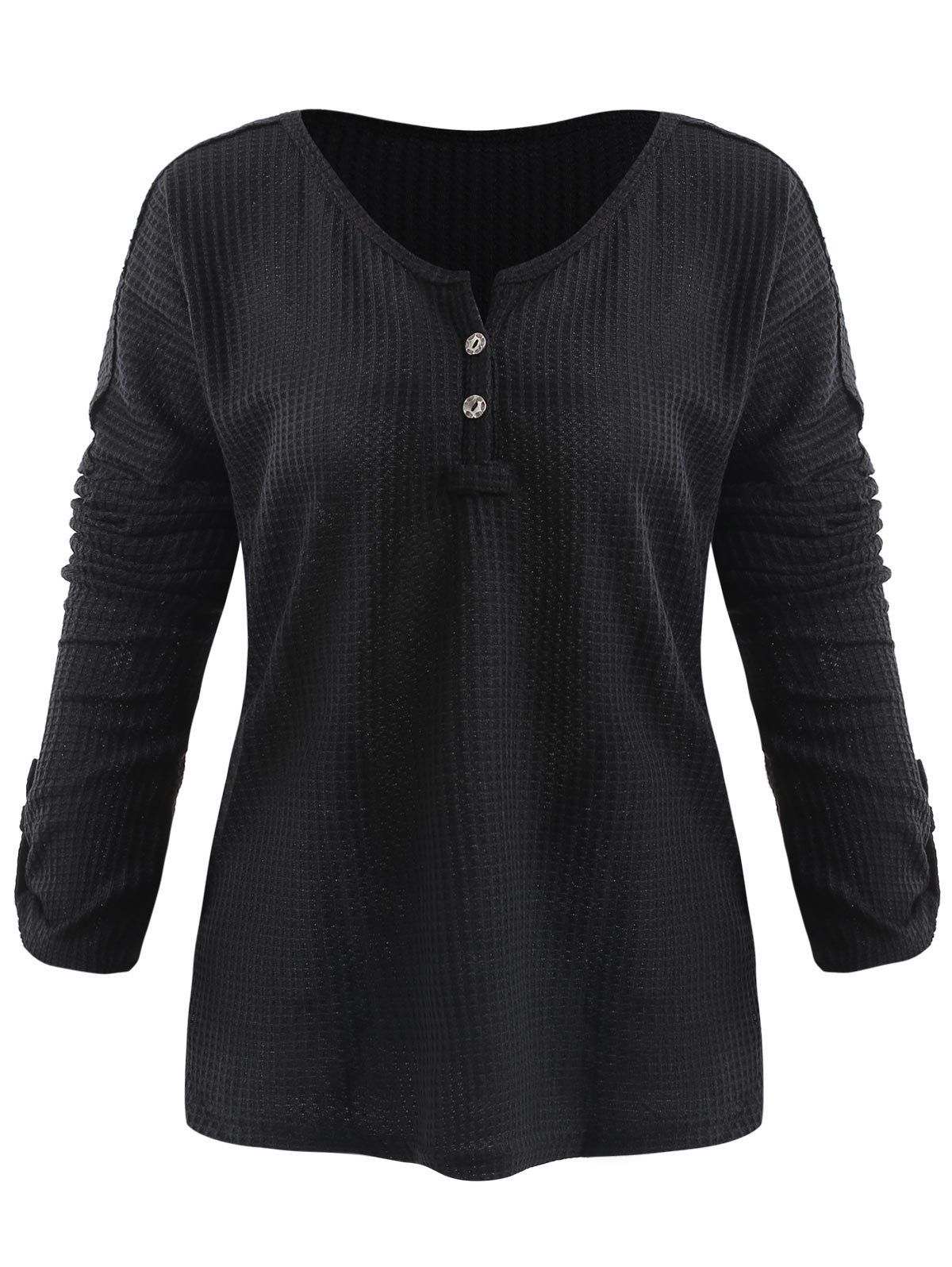 

Button High Low Knit T Shirt, Black