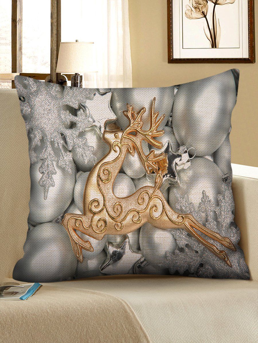 

Christmas Elk Balls Pattern Decorative Sofa Linen Pillowcase, Multi