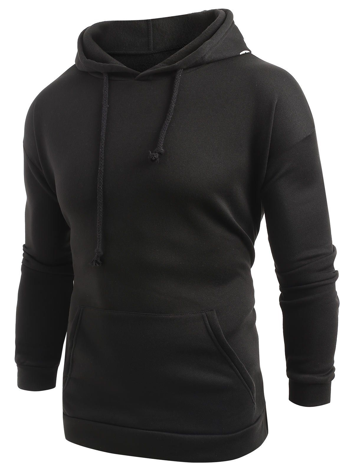 

Flower Print Pouch Pocket Fleece Hoodie, Black